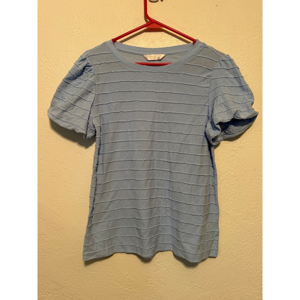 Lauren Conrad Blue Textured Puff Sleeve Pintuck Top Size M WL6SK019RN2